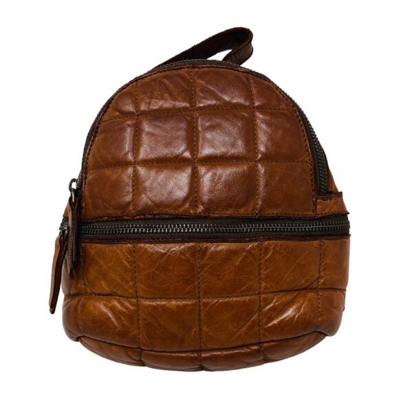Brown Quilted Leather Backpack - Picture 1 of 5